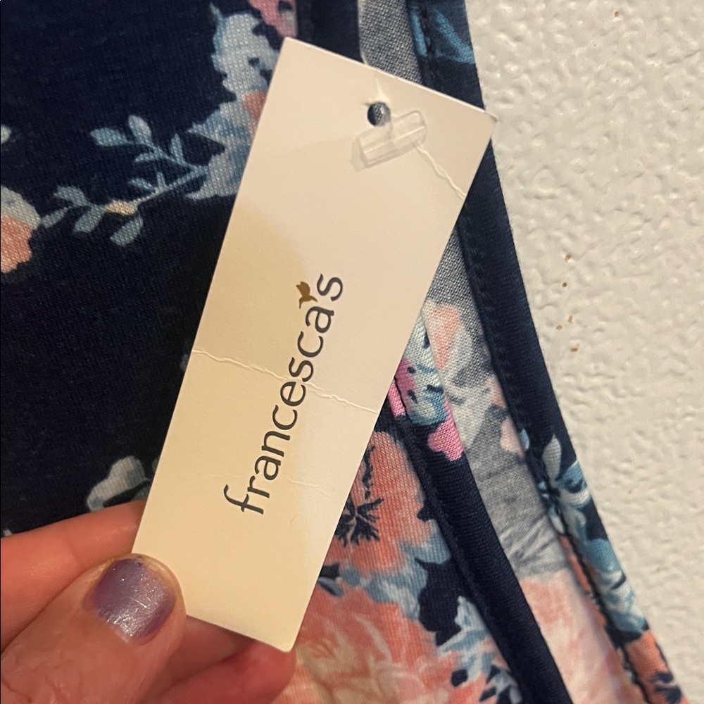 Francesca's Collections Navy and Pink Floral Blouse - Picture 2 of 6